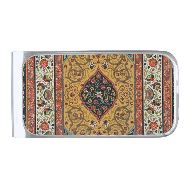 Antique Persian Carpet Elegant Design Silver Finish Money Clip (Front)