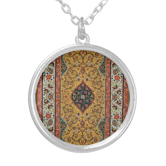 Antique Persian Carpet Elegant Design Silver Plated Necklace (Front)