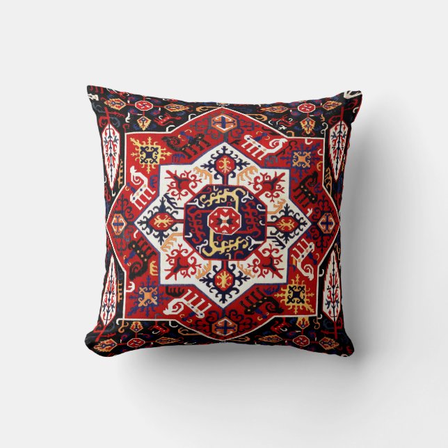 Antique Persian Caucasus Print Throw Pillow (Front)