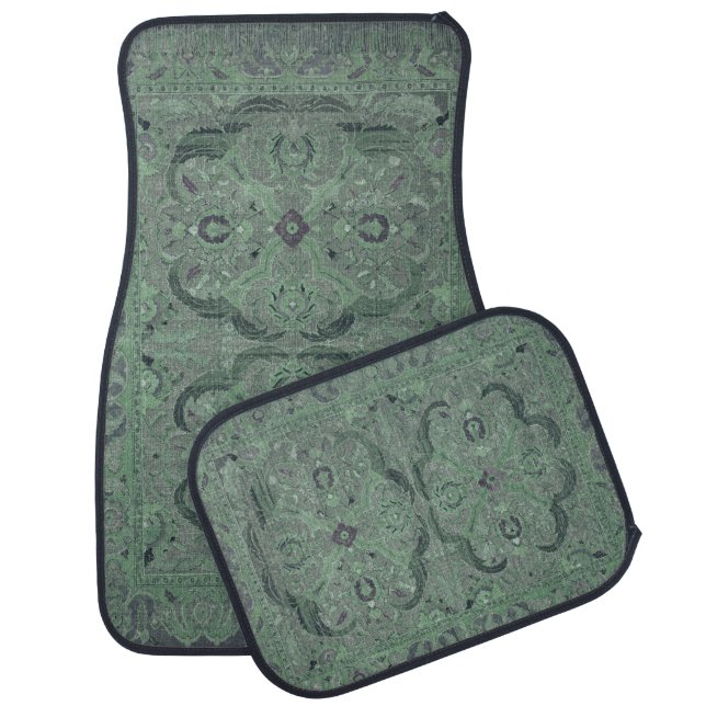 Antique Persian Flying Carpet Green Car Floor Mat (Set)