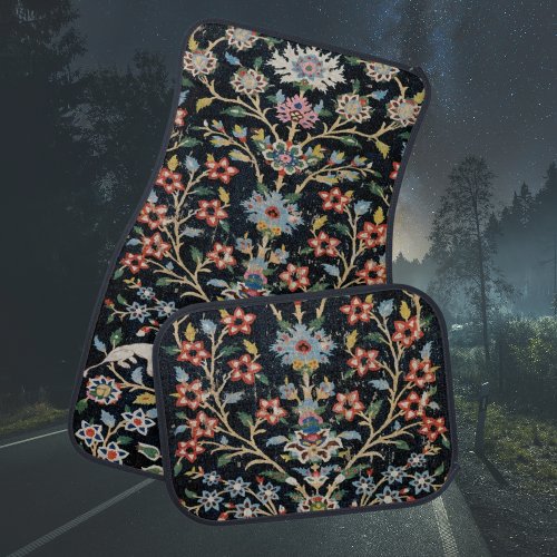 Antique Persian Oriental Carpet Dark Floral Car Floor Mat