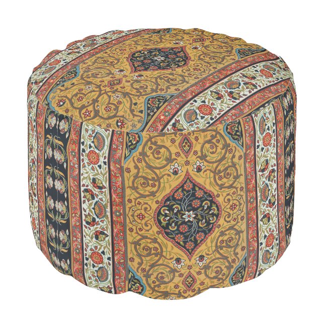 Antique Persian Rich Carpet Elegant Rug Carpet Pouf (Angled Back)
