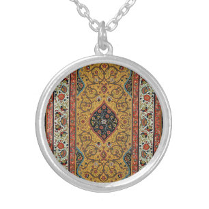 Antique Persian Rich Carpet Elegant Rug Carpet Silver Plated Necklace