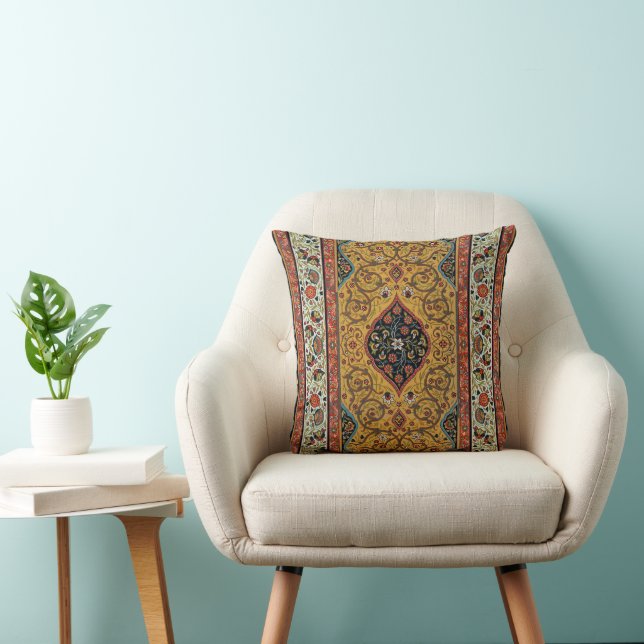 Antique Persian Rich Carpet Elegant Rug Carpet Throw Pillow (Chair)
