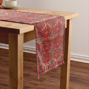 Antique Persian Rug Distressed Vintage Art Pattern Short Table Runner
