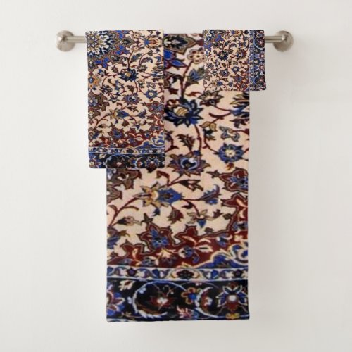 Antique Persian Turkish Blue Rug Carpet Bath Towel Set