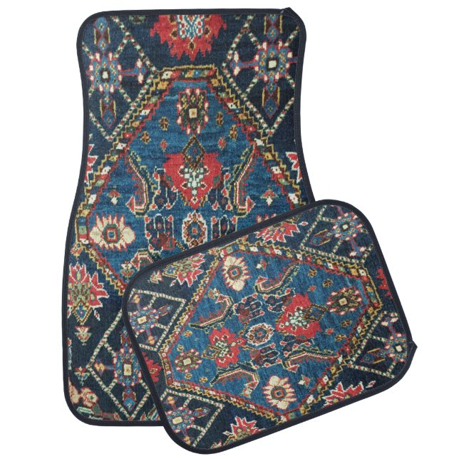 Antique Persian Turkish Carpet, Blue Car Floor Mat (Set)