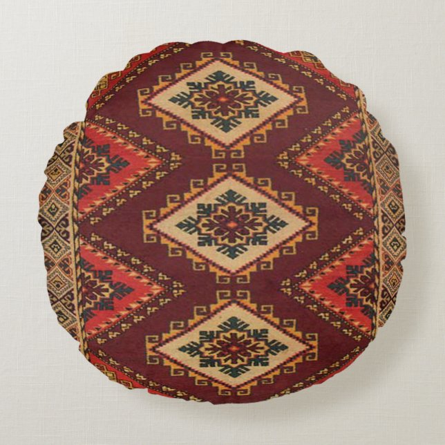 Antique Persian Turkish Oriental Carpet Rug Round Pillow (Front)