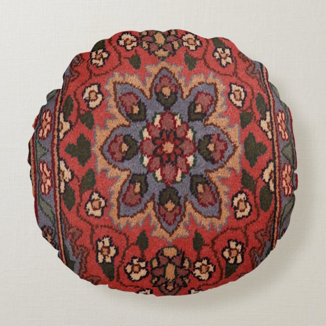 Antique Persian Turkish Oriental Rug Floral Carpet Round Pillow (Front)