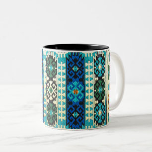 Antique Persian Turkish Pattern, Blue Green Two-Tone Coffee Mug