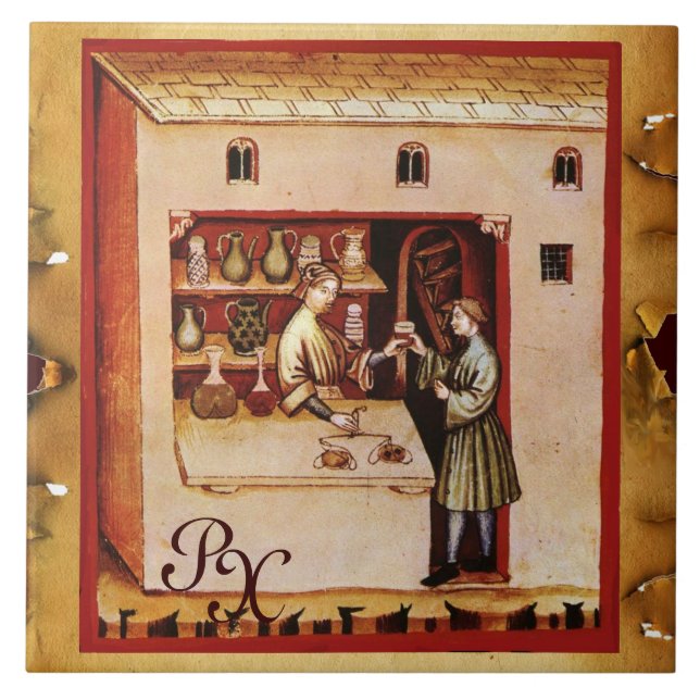 ANTIQUE PHARMACY Medicine, Drug Store,Monogram Ceramic Tile (Front)