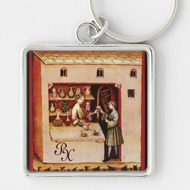 ANTIQUE PHARMACY Medicine, Drug Store,Parchment Keychain (Front)