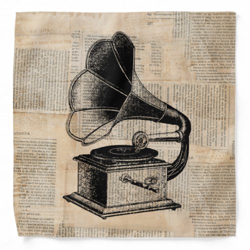 Antique Phonograph Talking Machine Music Art Bandana