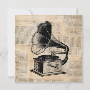 Antique Phonograph Talking Machine Music Art Invitation