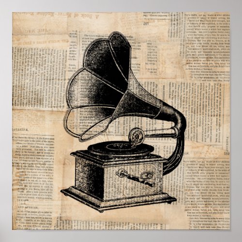 Antique Phonograph Talking Machine Music Art Poster
