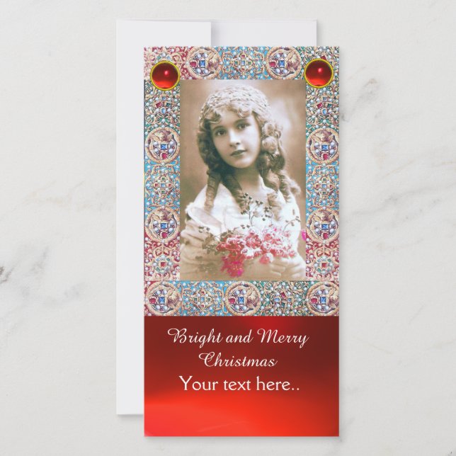 ANTIQUE PHOTO FRAME,ANGELS,PRECIOUS JEWELS,RED GEM HOLIDAY CARD (Front)