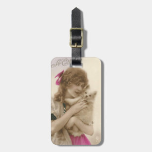 Antique Photo Victorian Woman and Dog Luggage Tag