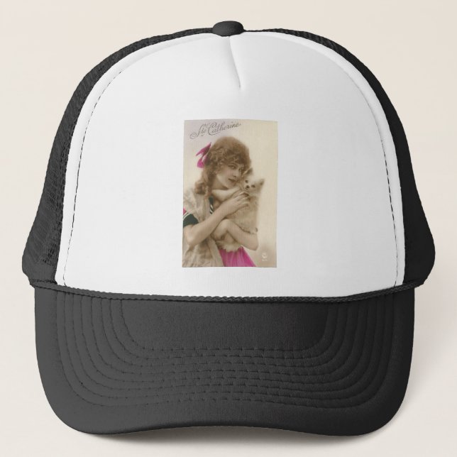 Antique Photo Victorian Woman and Dog Trucker Hat (Front)