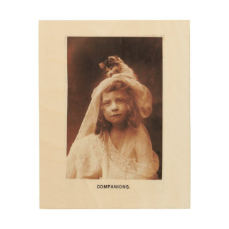 Antique Photograph Girl Cat on Head Funny Print