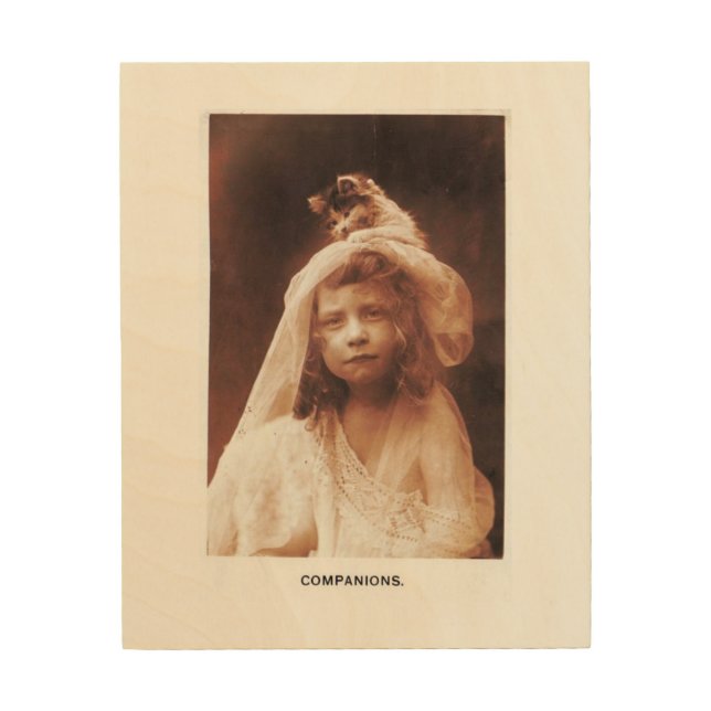 Antique Photograph Girl Cat on Head Funny Print (Front)
