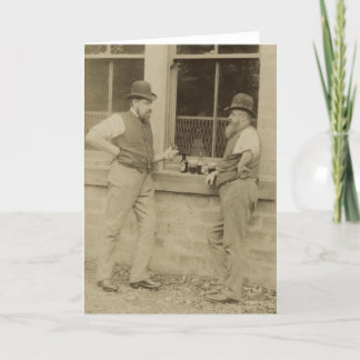 Antique photograph two men drinking beer card