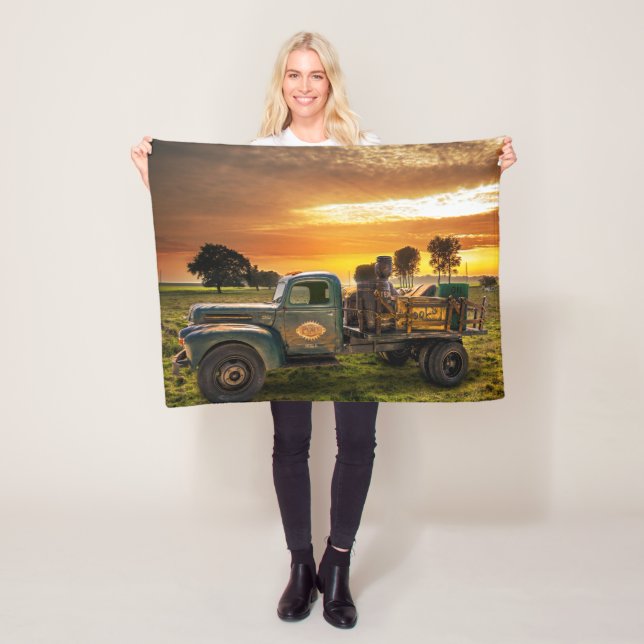 Antique Pickup in the Countryside Fleece Blanket (In Situ)