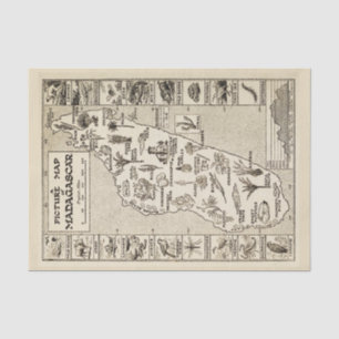 Antique Picture Map Madagascar Island Kraft  Tissue Paper