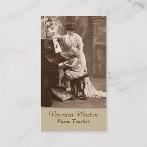 Customizable Antique Picture Piano Teacher Business Card