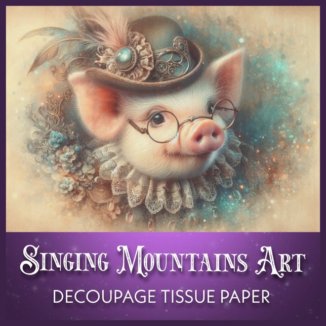 Antique Pig Portrait Steampunk Fashion Decoupage Tissue Paper (Creator Uploaded)
