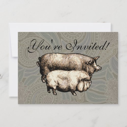 Antique Pigs Vintage piggy drawing Invitation