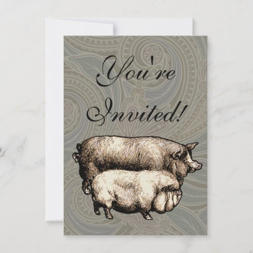 Antique Pigs Vintage piggy drawing Invitation