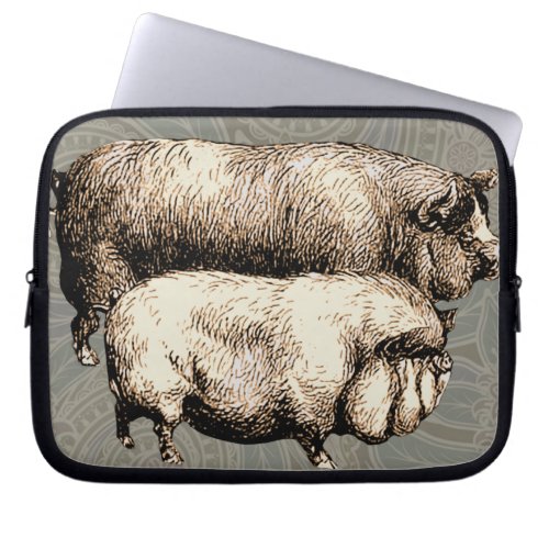 Antique Pigs Vintage piggy drawing Laptop Sleeve