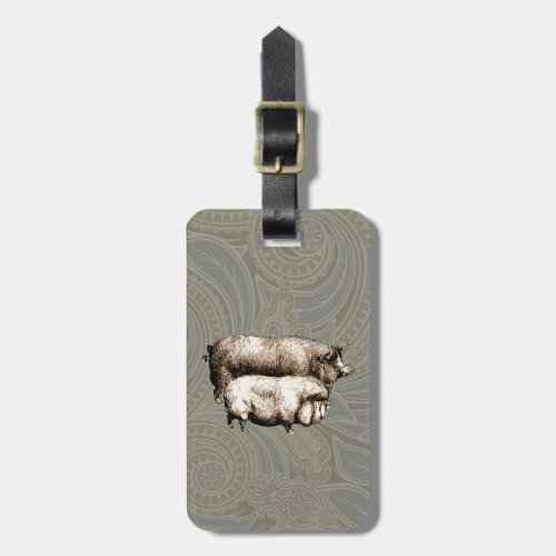 Antique Pigs Vintage piggy drawing Luggage Tag