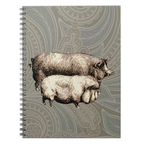 Antique Pigs Vintage piggy drawing Notebook