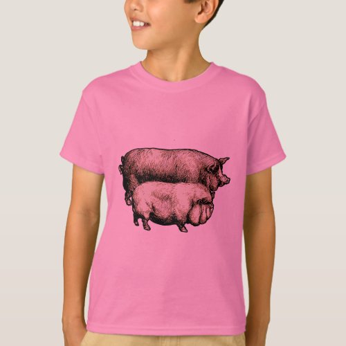 Antique Pigs Vintage piggy drawing T_Shirt