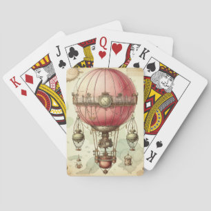 Antique Pink Balloon Airship Victorian Poker Cards