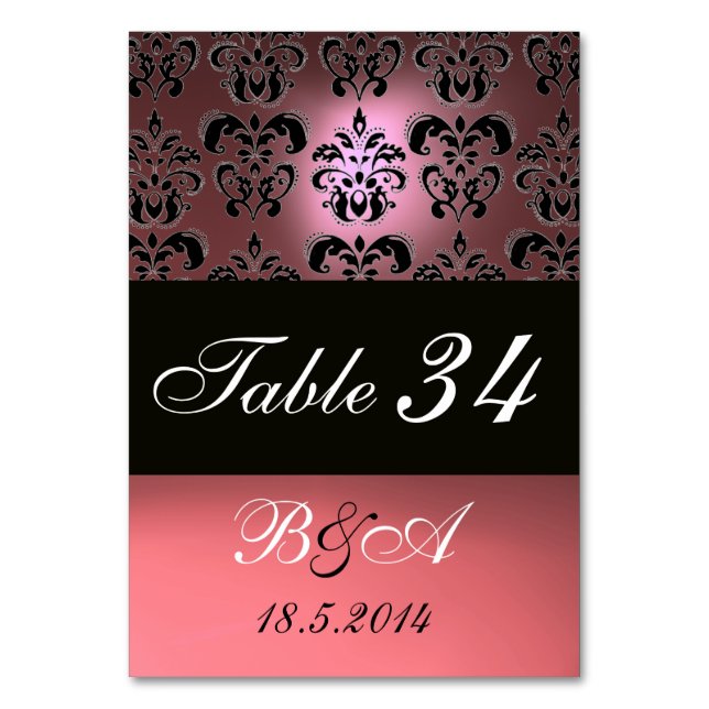 ANTIQUE PINK BLACK CLASSY DAMASK MONOGRAM TABLE NUMBER (Back)