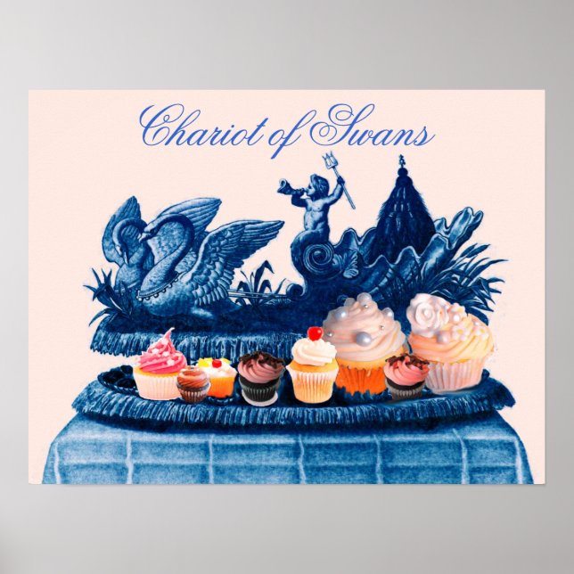 ANTIQUE PINK CHARIOT OF SWANS AND CUPCAKES POSTER (Front)