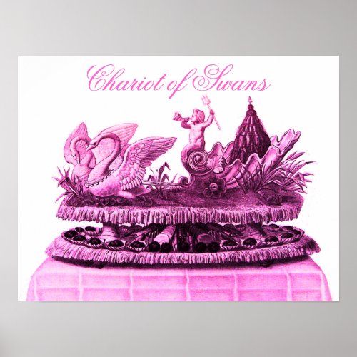 ANTIQUE PINK CHARIOT OF SWANS AND CUPCAKES POSTER