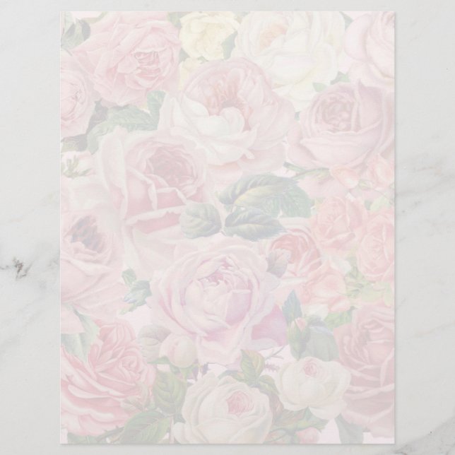Antique Pink Garden Roses Craft Stationery Paper (Front)