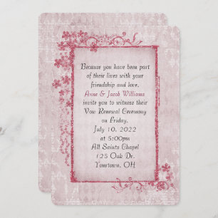 antique pink glittery floral frame for Vow Renewal Invitation