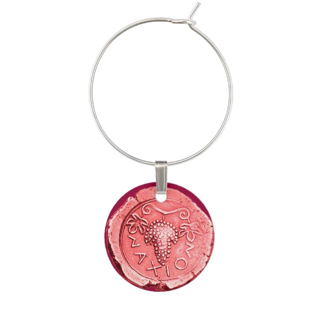 ANTIQUE PINK GRAPES AND GRAPE WINE WINE GLASS CHARM (Front)