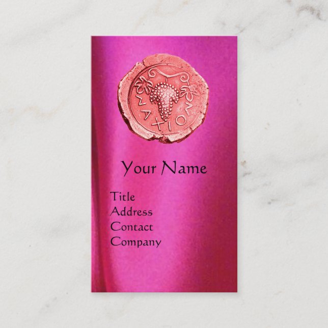 ANTIQUE PINK GRAPES ,FUCHSIA SILK CLOTH BUSINESS CARD (Front)
