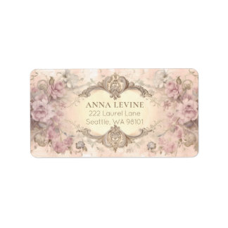 Antique Pink Gray Floral Watercolor Romantic Frame Label