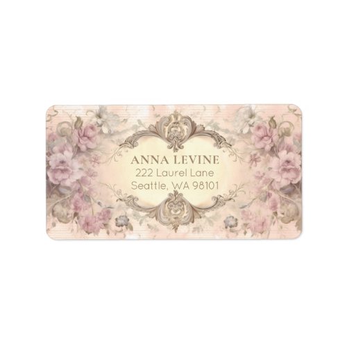 Antique Pink Gray Floral Watercolor Romantic Frame Label