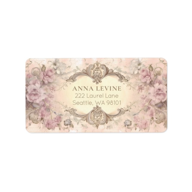 Antique Pink Gray Floral Watercolor Romantic Frame Label (Front)