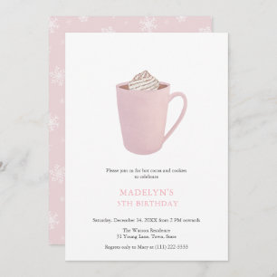 Antique Pink Hot Chocolate Cookies Birthday Party Invitation