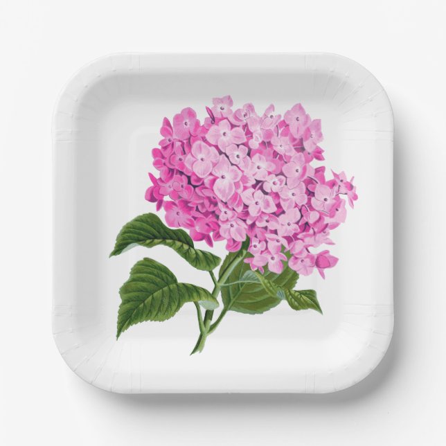 Antique Pink Hydrangea Blossom Paper Plates (Front)