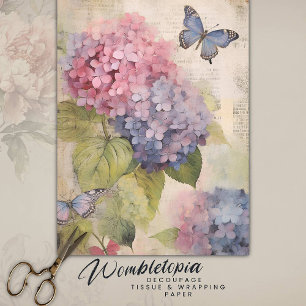 Antique Pink Purple Hydrangea Ephemera Decoupage Tissue Paper