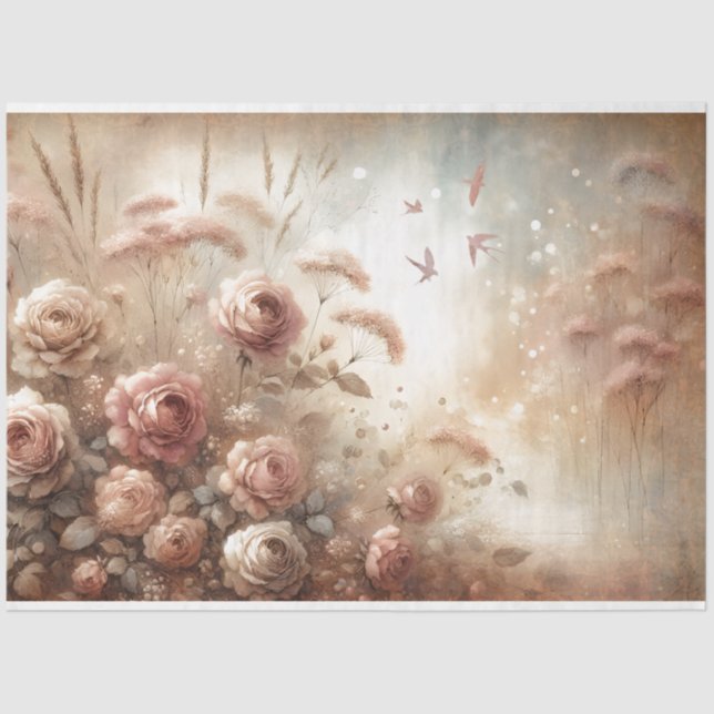Antique Pink Rose 18lb Decoupage Tissue Paper (Front)